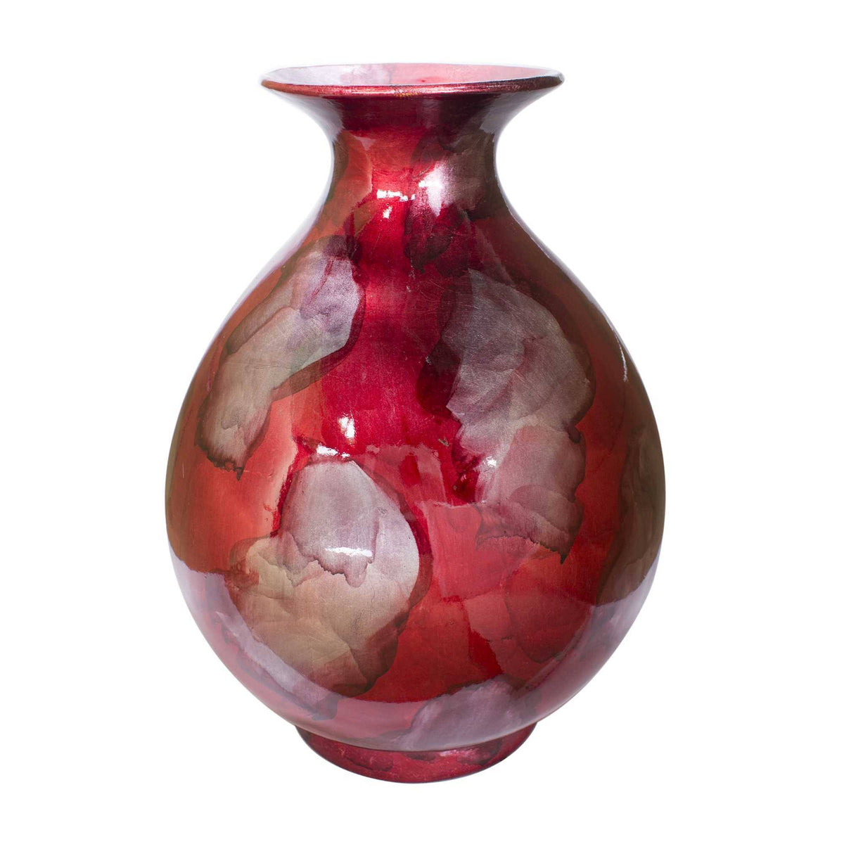 Red Ceramic Round Water Jar Vase A587643