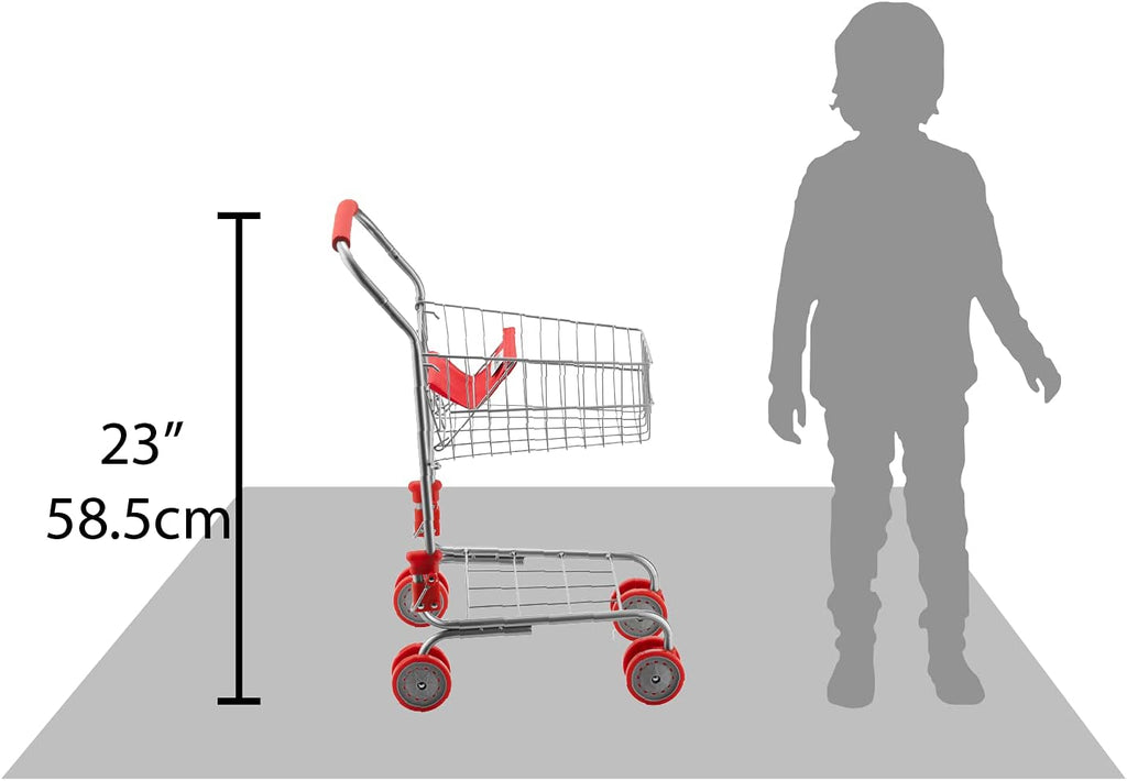 Red Foldable Toy Shopping Cart with Swivel Wheels I256627