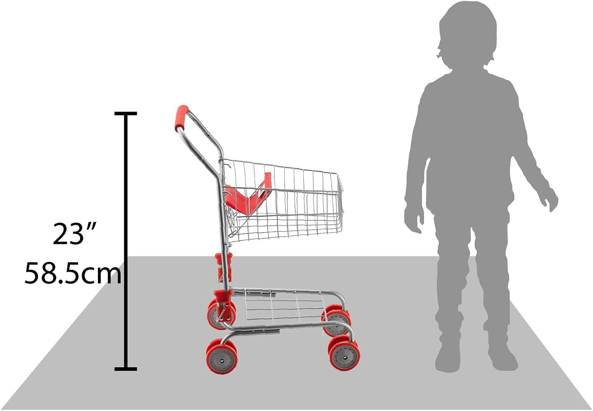 Red Foldable Toy Shopping Cart with Swivel Wheels I256627