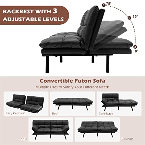 Black Memory Foam Convertible Futon Sofa Bed with Adjustable Armrest T277