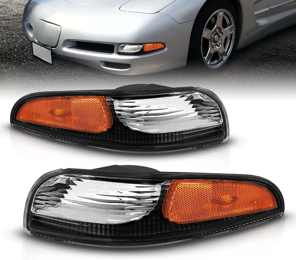 Black Replacement Bumper Parking Turn Signal Lights Set of 2 H62482
