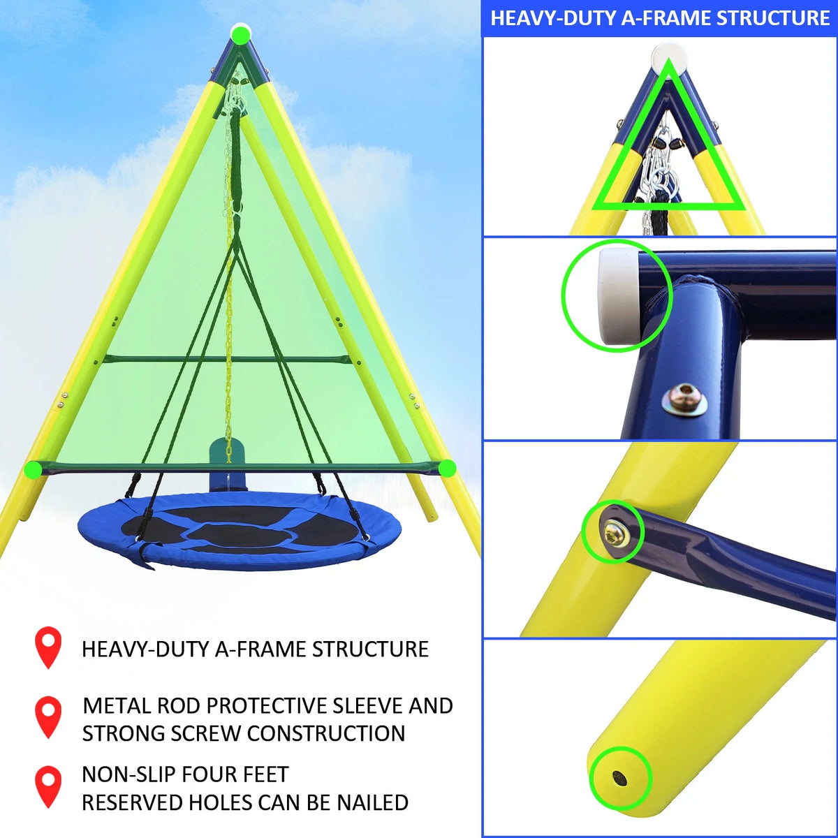 Heavy Duty Metal Swing Set with Disc Swing and Belt Swing X9804