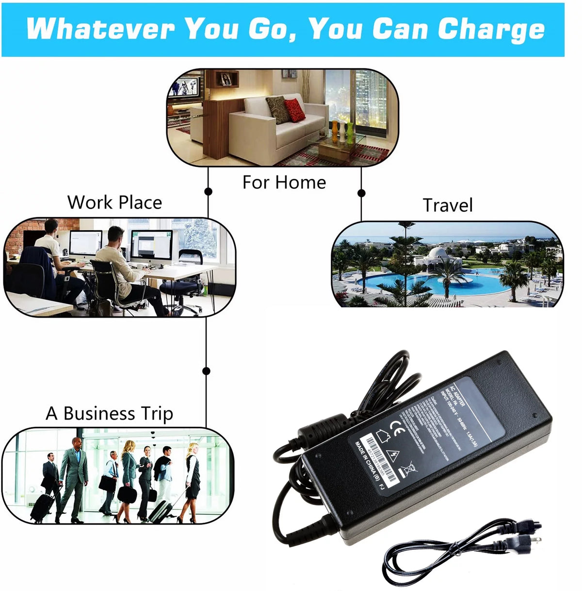 Compatible AC DC Adapter Switching Power Supply Cord Cable Charger T167708