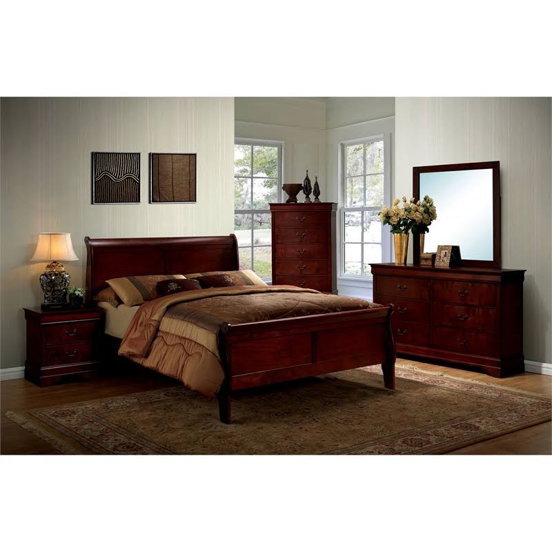 Queen Wood Sleigh Bed in Cherry Q508715