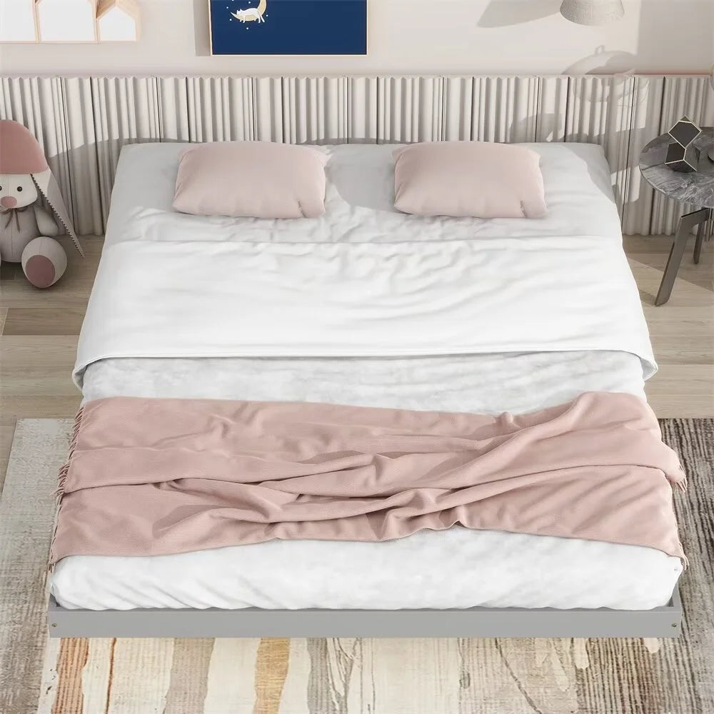 White Full Size Floating Platform Bed Frame with LED Lights D526