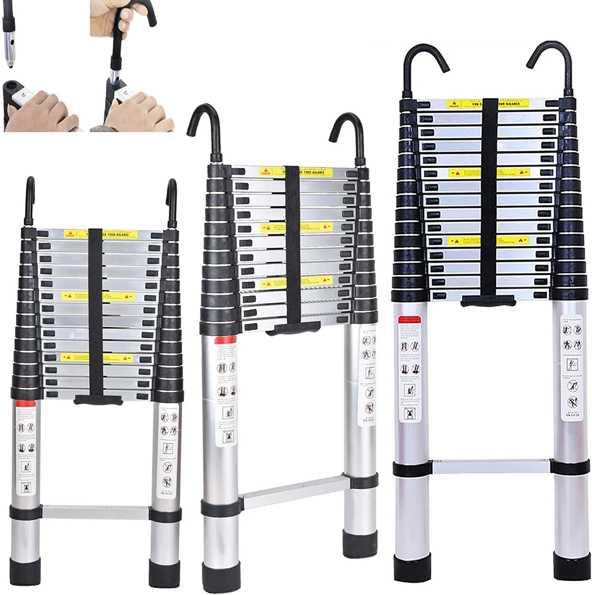 20.34 FT Aluminum Telescoping Multi-Position Ladder with Detachable Hook M539829