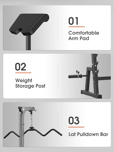 Olympic Weight Bench with LAT Pulldown Pulley System and Preacher Curl Pad K80419