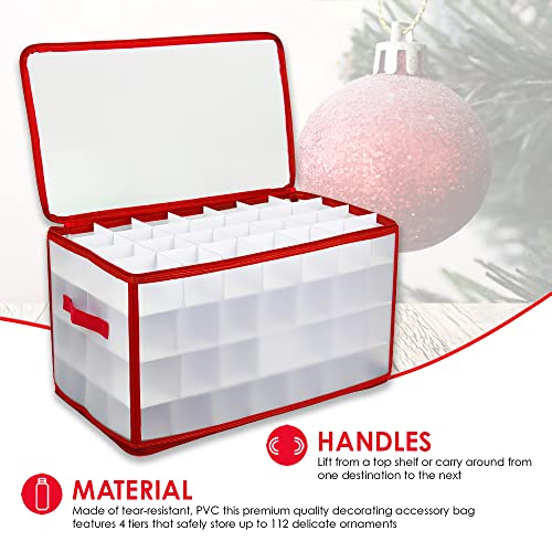 64 Compartment Zippered Christmas Ornament Box with Handles Z979837