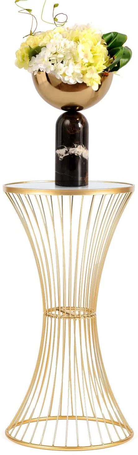 Round Side End Accent Table 25.7 Inch Tall Gold White Tray V143