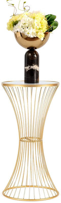 Round Side End Accent Table 25.7 Inch Tall Gold White Tray V143