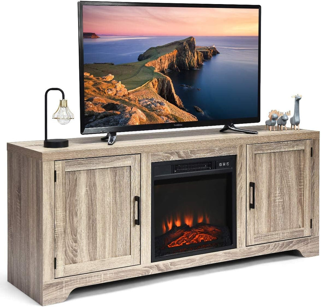 Fireplace Stand Media Storage Cabinet Console with Electric Fireplace with Remote Control J441556
