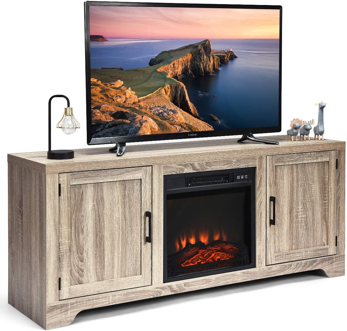 Fireplace Stand Media Storage Cabinet Console with Electric Fireplace with Remote Control J441556