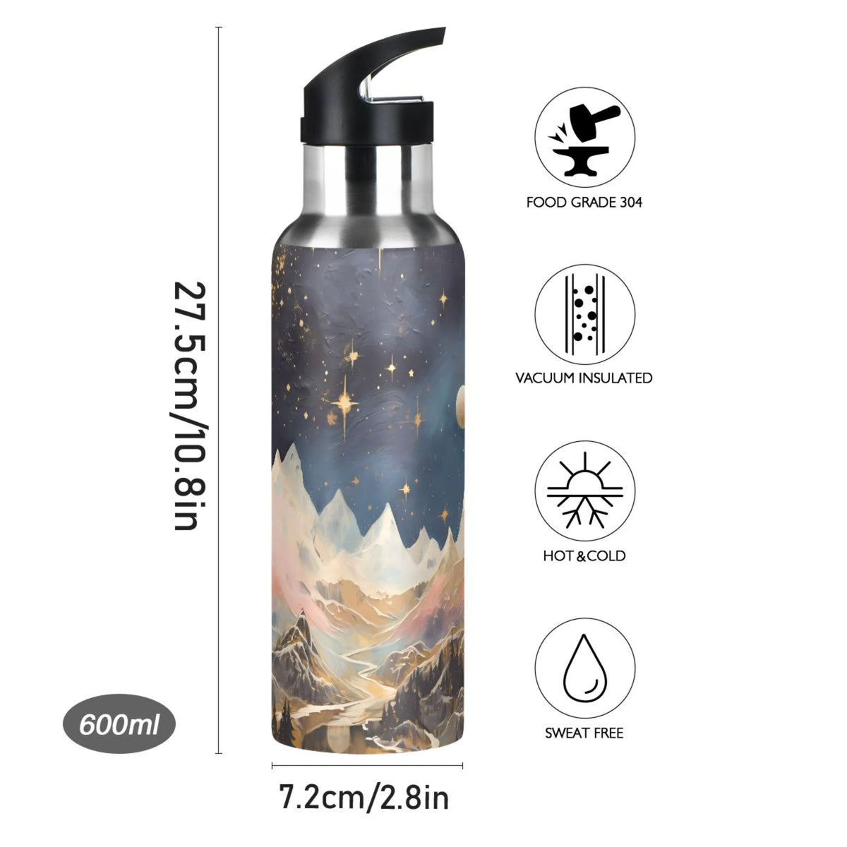 Stainless Steel Insulated Water Bottle with Straw Lid V37659