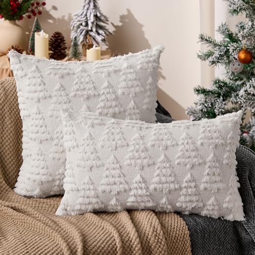 Dark Green Christmas Tree Pillow Covers 18 x 18 Set of 2 Plush Faux Fur S578