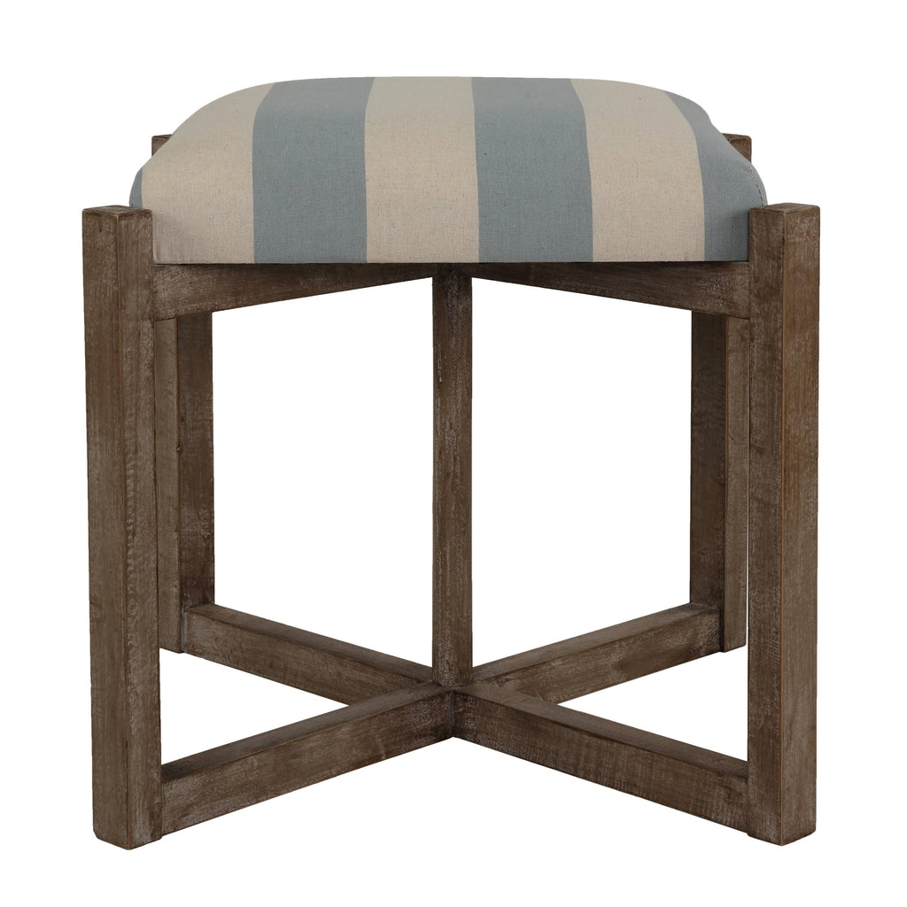 Blue and White Striped Square Ottoman K476797