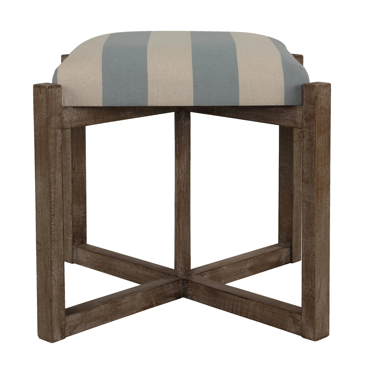 Blue and White Striped Square Ottoman K476797