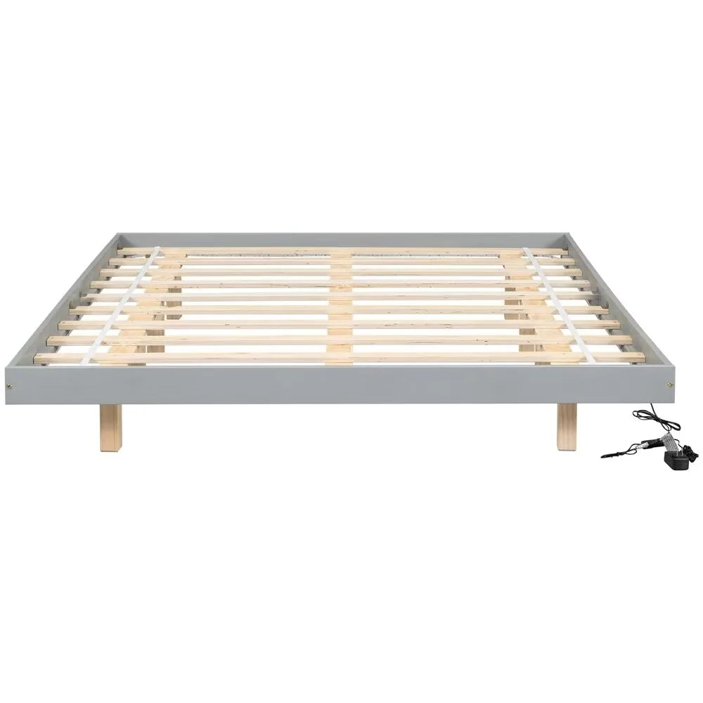 White Full Size Floating Platform Bed Frame with LED Lights D526