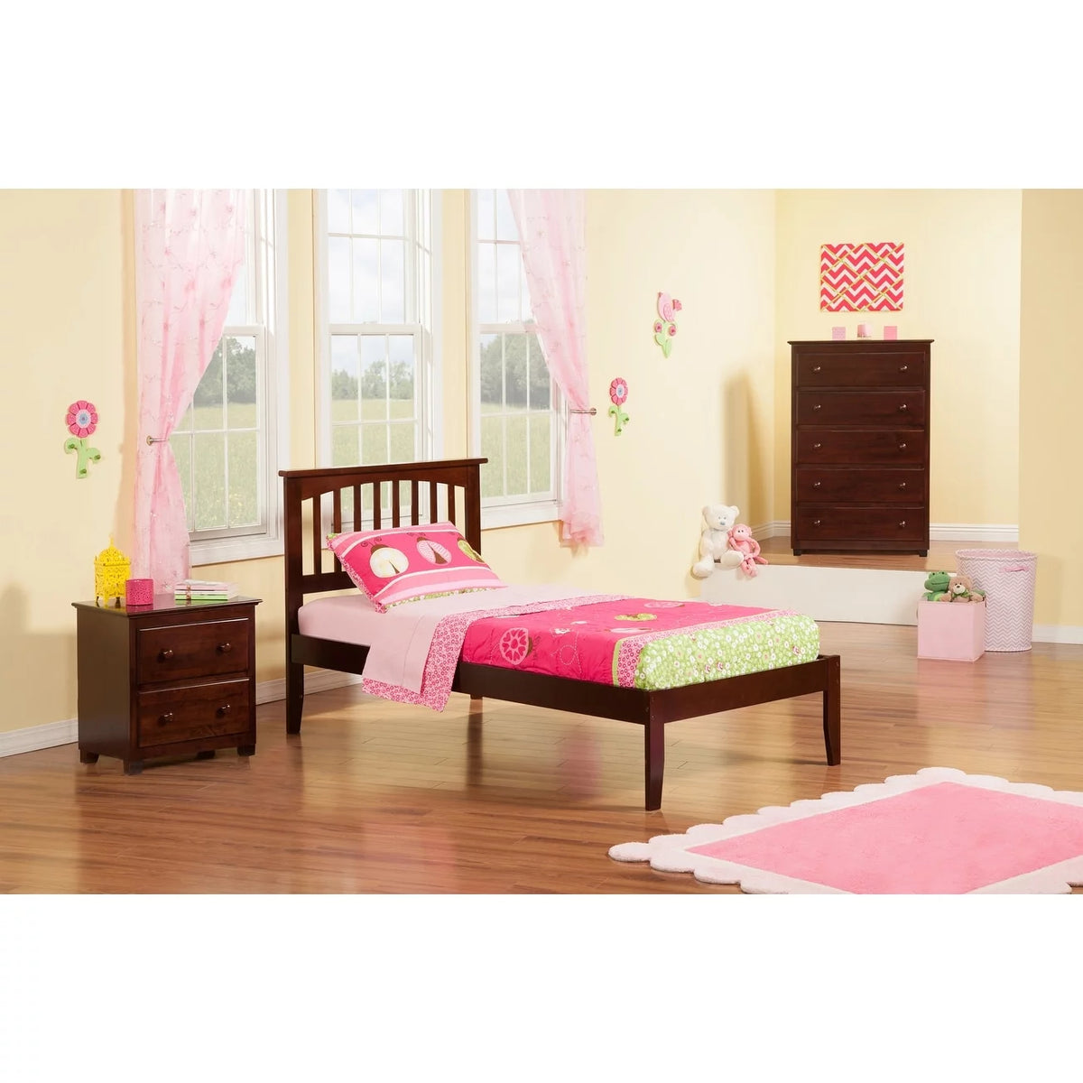 Twin Platform Bed with USB Charging Station in Walnut K92130