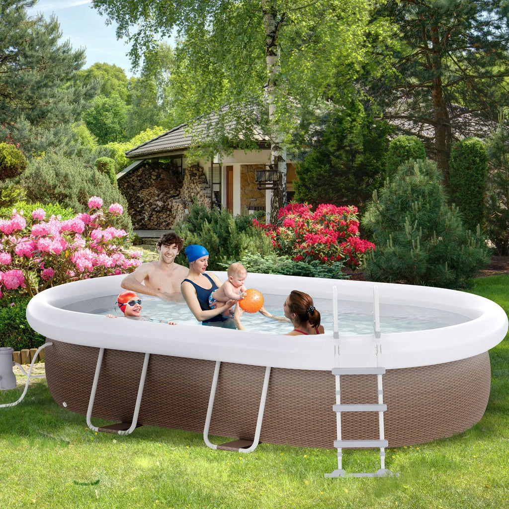 Brown Semi-Inflatable Frame Swimming Pool Y567519