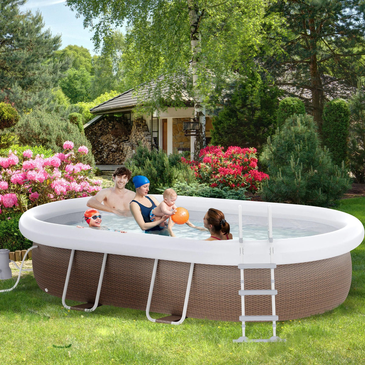 Brown Semi-Inflatable Frame Swimming Pool Y567519