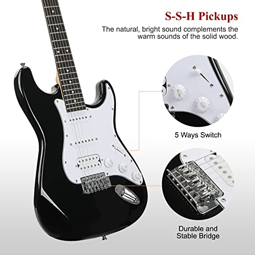 39 Inch Solid Full-size Electric Guitar HSS Pickups Starter Kit (Black) W180