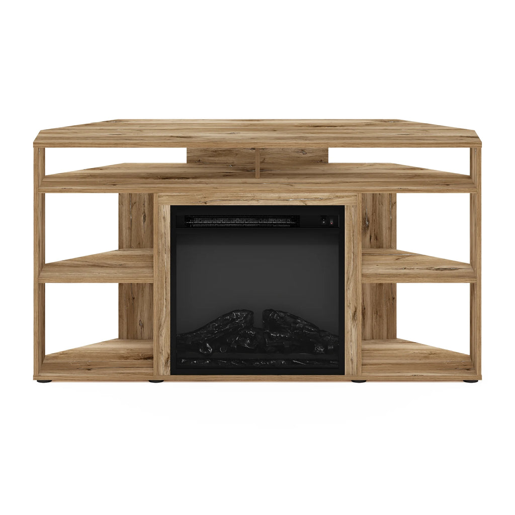 Corner TV Stand with Fireplace, Flagstaff Oak H45294