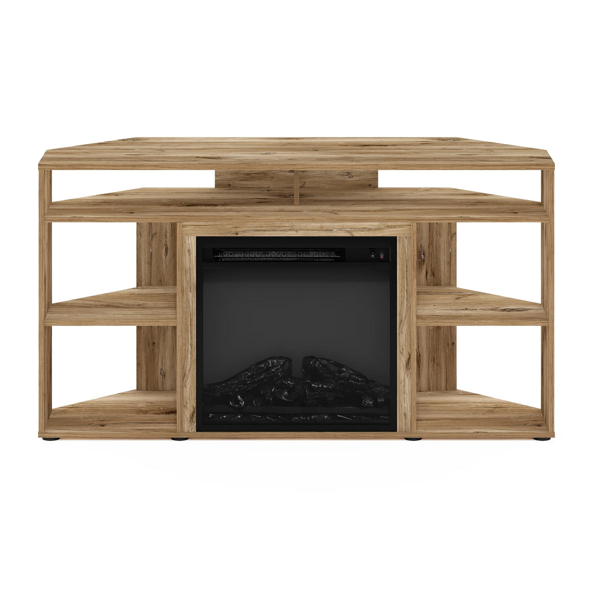 Corner TV Stand with Fireplace, Flagstaff Oak H45294