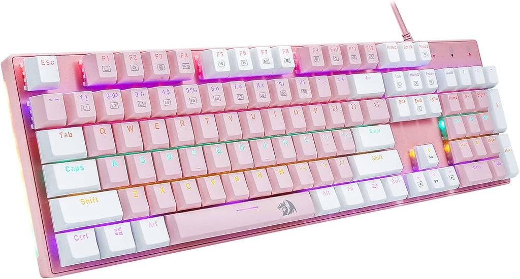 Mechanical Gaming Keyboard with RGB Rainbow Backlit, Red Switches, 104 Keys H126