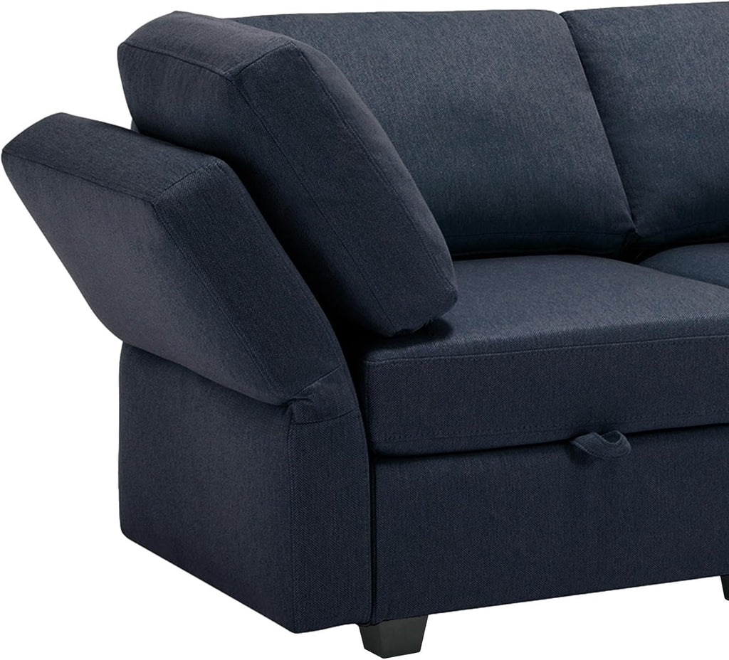 Blue 2 Seater Sectional Sofa with Ottoman and Storage Q8955