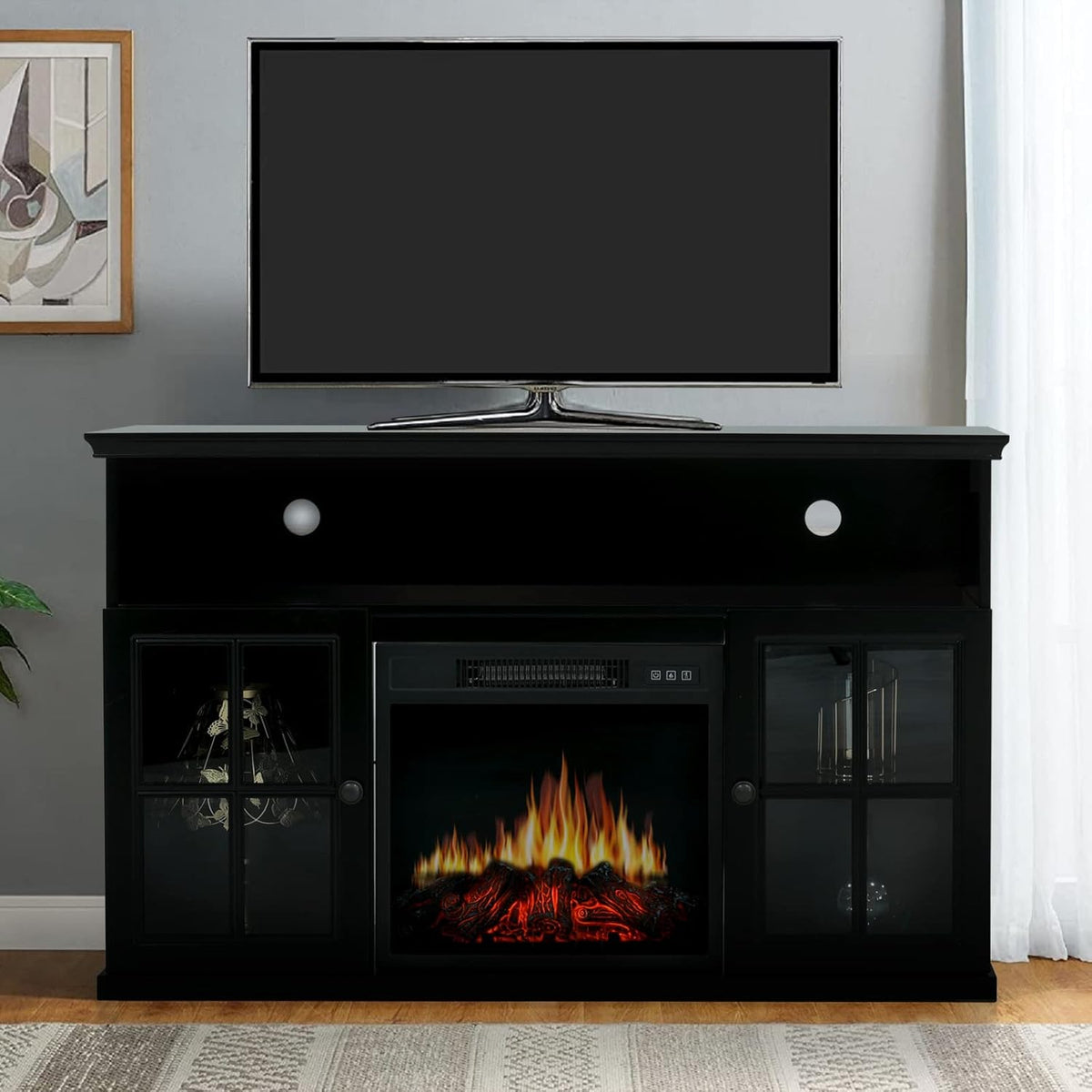 White Fireplace TV Stand with Adjustable Shelves S54424
