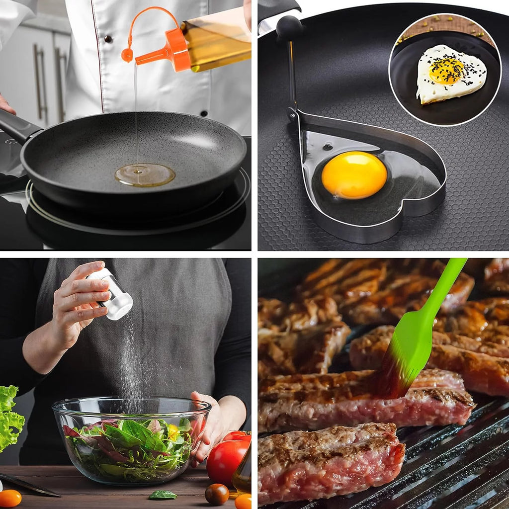 137 Flat Top Grill Accessories Kit with Spatula, Basting Cover, Scraper, Bottle, Tongs, Egg Rings & Carry Bag I63591