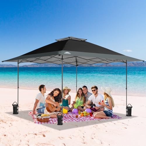13x13 Pop Up Canopy Tent with Auto Extending Eaves Gray D744