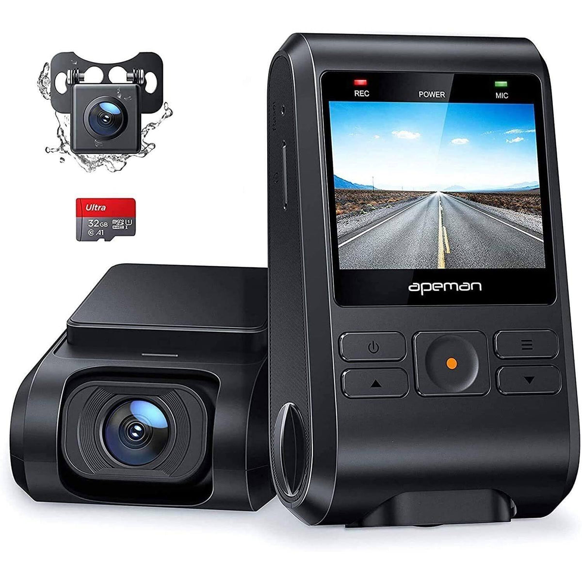 1080p Front and Rear Dash Cam with SD Card K91428