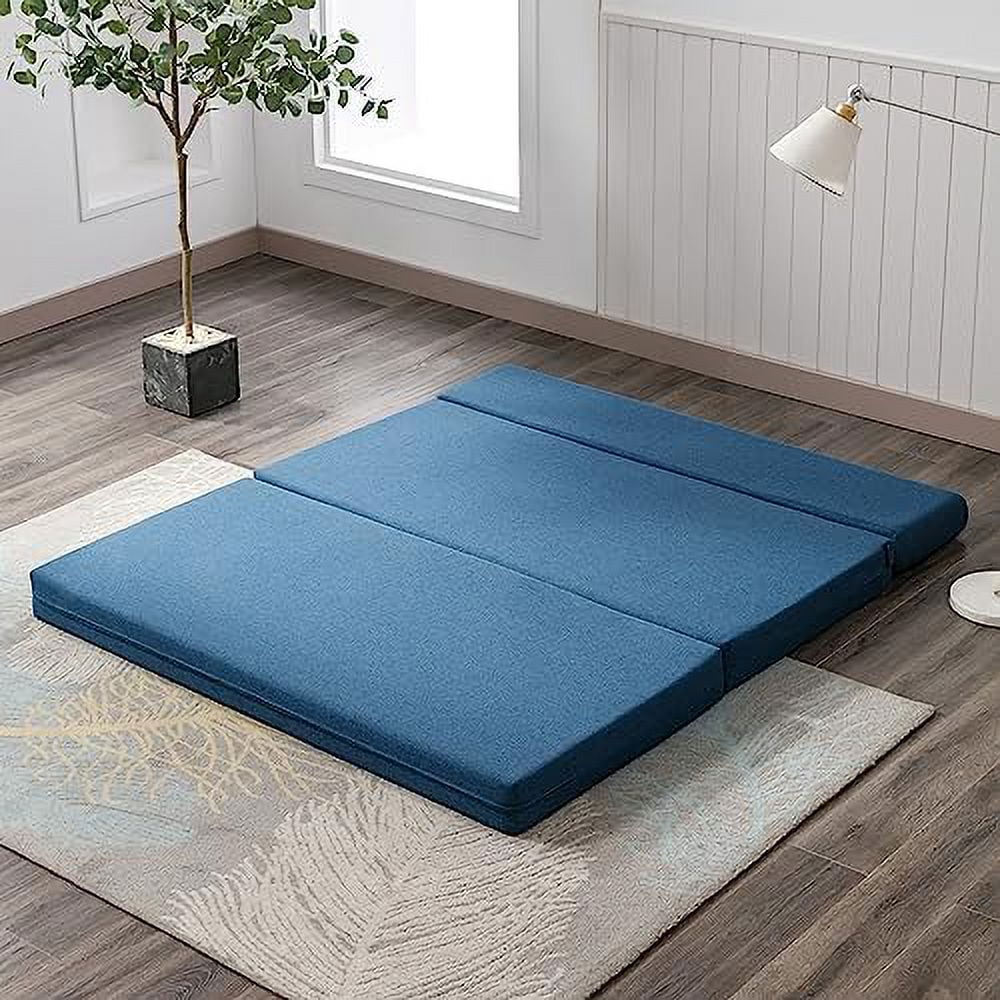 Twin Folding Sofa Couch Bed with Memory Foam Mattress Linen Fabric O60602