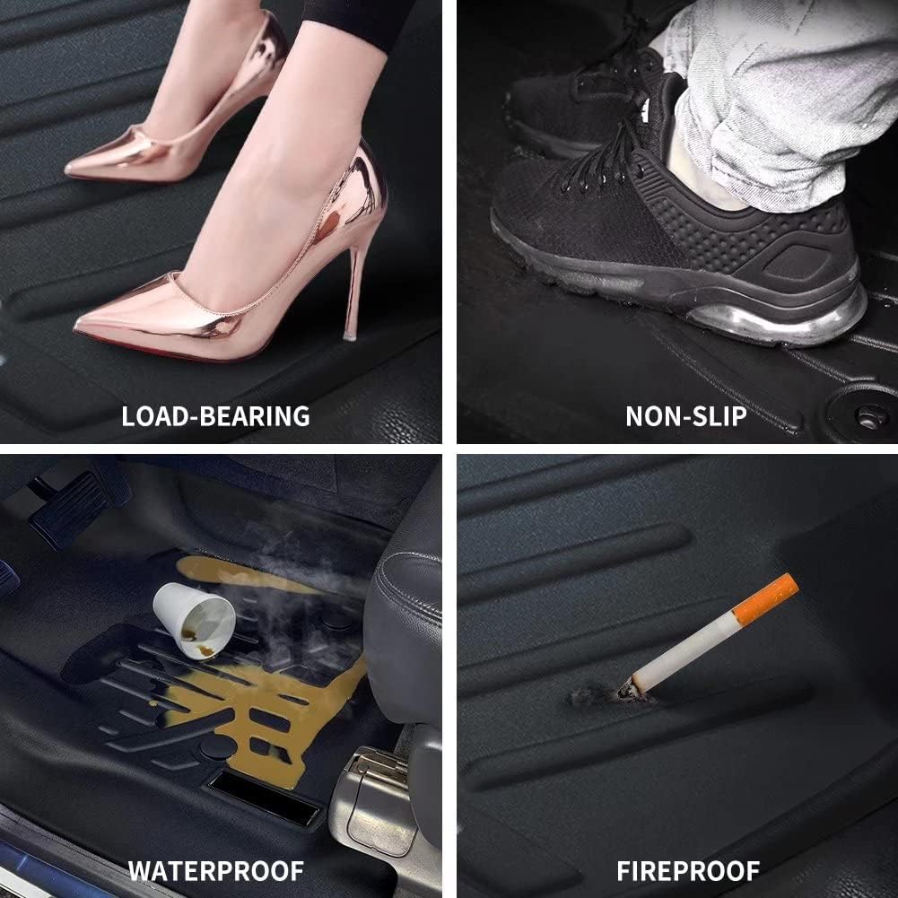 TPE Heavy Duty All Weather Car Floor Mats Full Set 1st & 2nd Row Rubber Floor Liners M92393