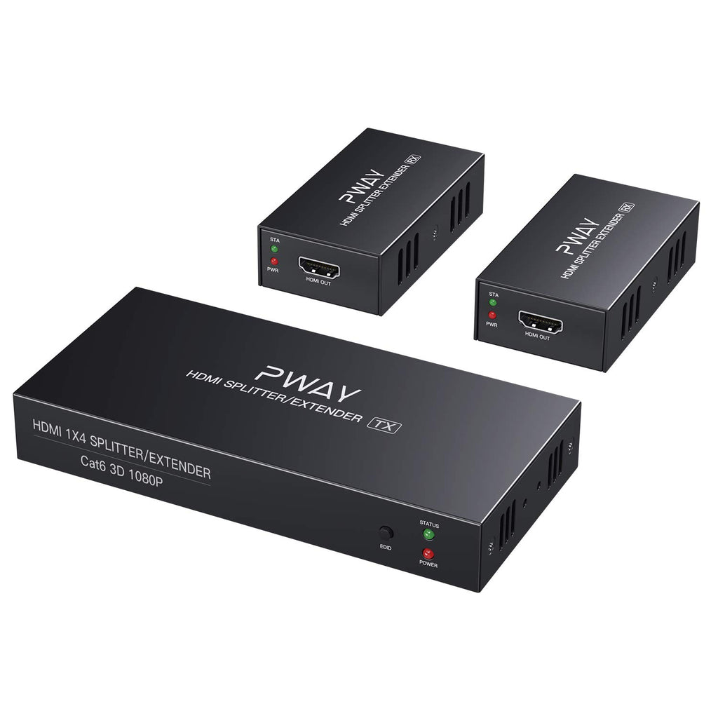HDMI Extender Splitter 1x4 Port 1080P Over Cat5e/Cat6 Ethernet Cable Up to 50m/165ft Audio Video 1 in 4 Out Q688