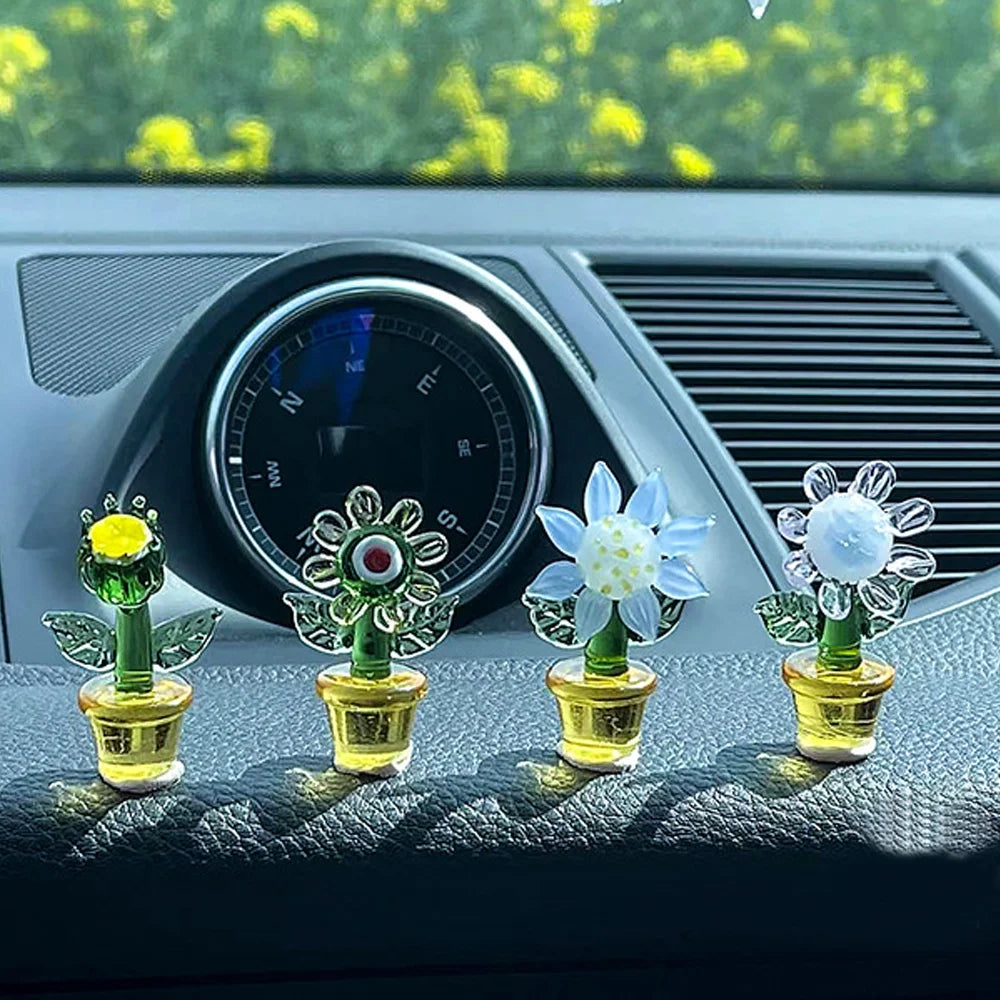Handmade Blown Glass Cactus Figurines Desk Decorations X7983