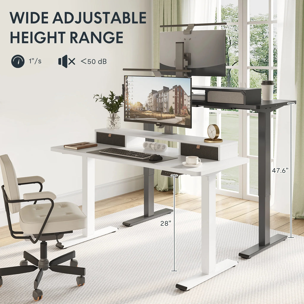 55"x24" Height Adjustable Standing Desk with 2 Drawers White Frame and White Top I2315