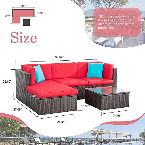 6 Pieces All-Weather PE Rattan Patio Sofa Set with Glass Table V2499