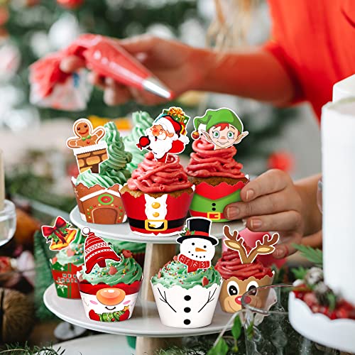 128 Pieces Christmas Cupcake Toppers Wrappers G53762
