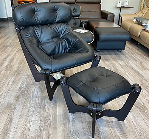 Black Leather Chair and Ottoman B9369