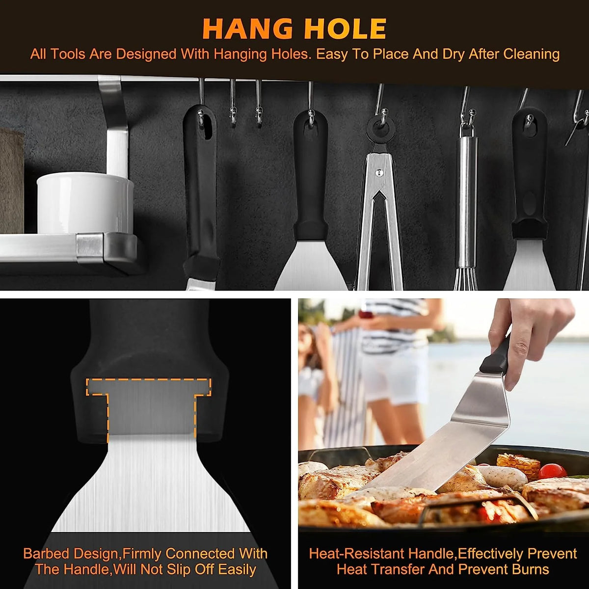 137 Flat Top Grill Accessories Kit with Spatula, Basting Cover, Scraper, Bottle, Tongs, Egg Rings & Carry Bag I63591