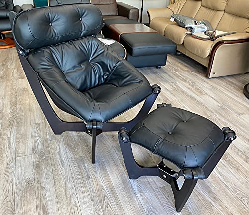Black Leather Chair and Ottoman B9369