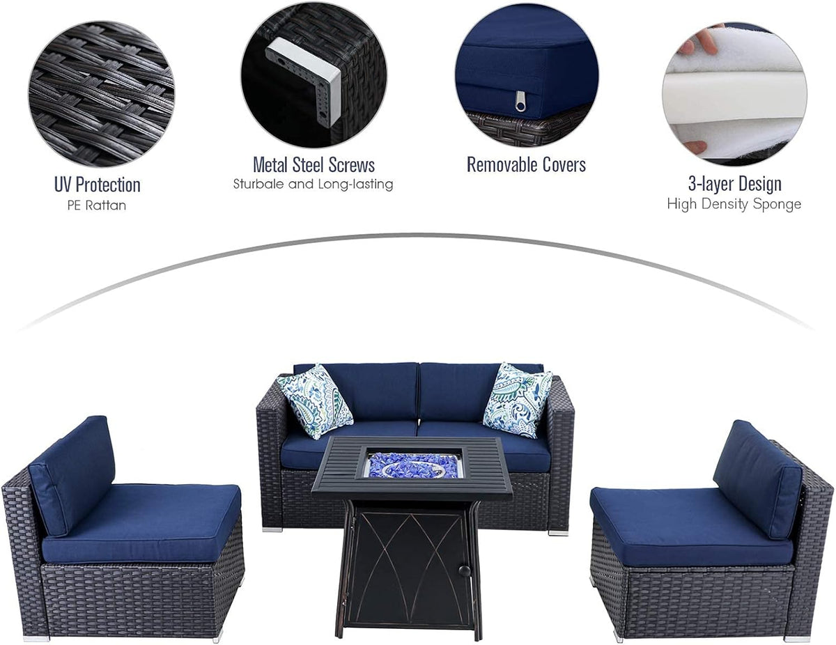 Wicker Sectional Sofa with Fire Pit Table K74081