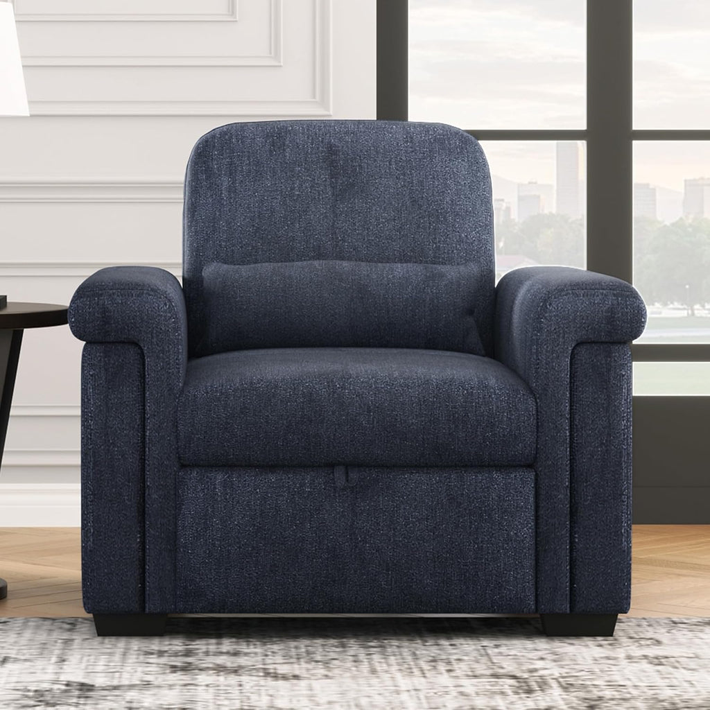Dark Blue 3 in 1 Convertible Sleeper Chair Sofa Bed with Pillow W492