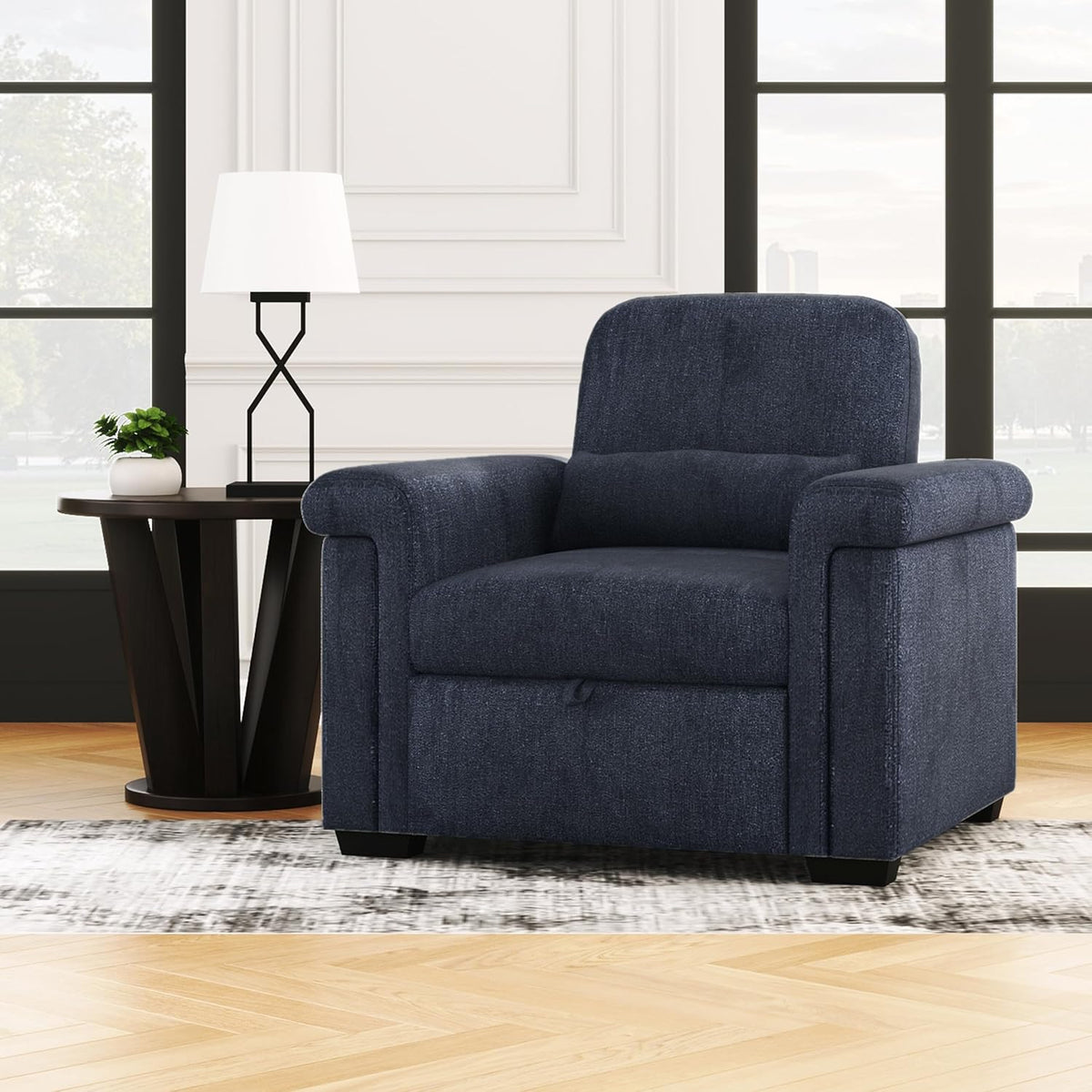 Dark Blue 3 in 1 Convertible Sleeper Chair Sofa Bed with Pillow W492