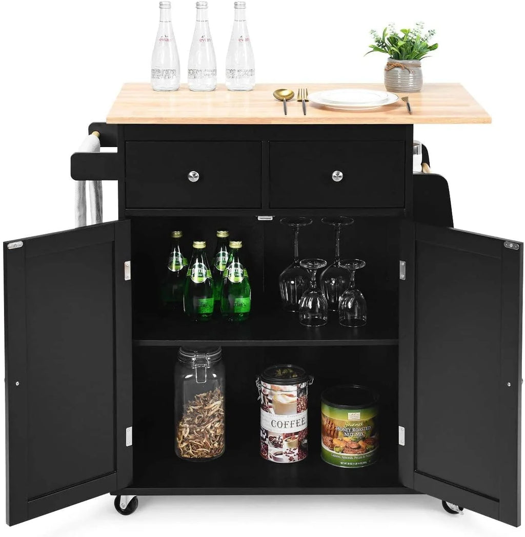 Black Wooden Kitchen Utility Cart with 2 Drawers Z649