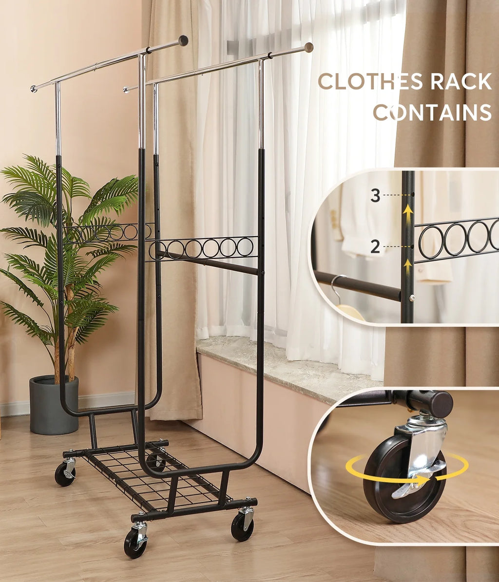 Heavy Duty Double Rails Garment Rack with Wheels Z81223