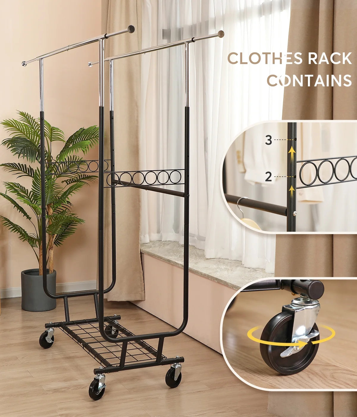 Heavy Duty Double Rails Garment Rack with Wheels Z81223