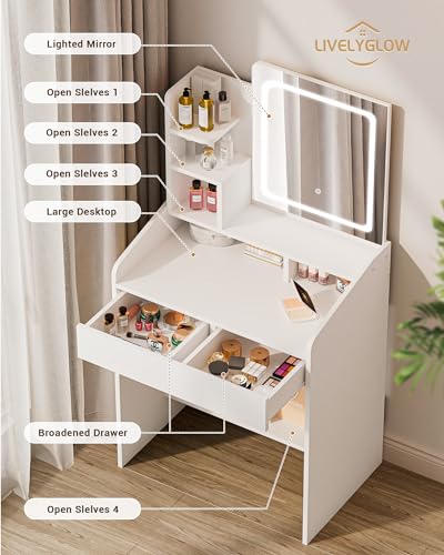 White Vanity Desk Set with Mirror and Drawer T738